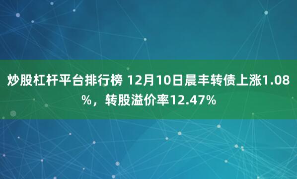 炒股杠杆平台排行榜 12月10日晨丰转债上涨1.08%，转股溢价率12.47%