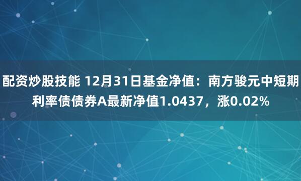 配资炒股技能 12月31日基金净值：南方骏元中短期利率债债券A最新净值1.0437，涨0.02%